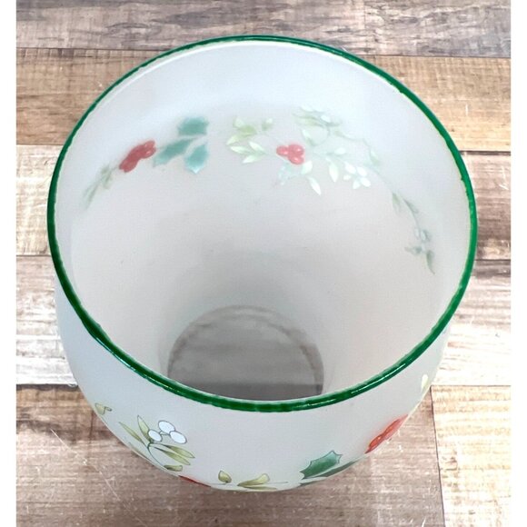 Floating Candle Holder Pfaltzgraff Winterberry Frosted Glass Holly Berry Green - Picture 3 of 5